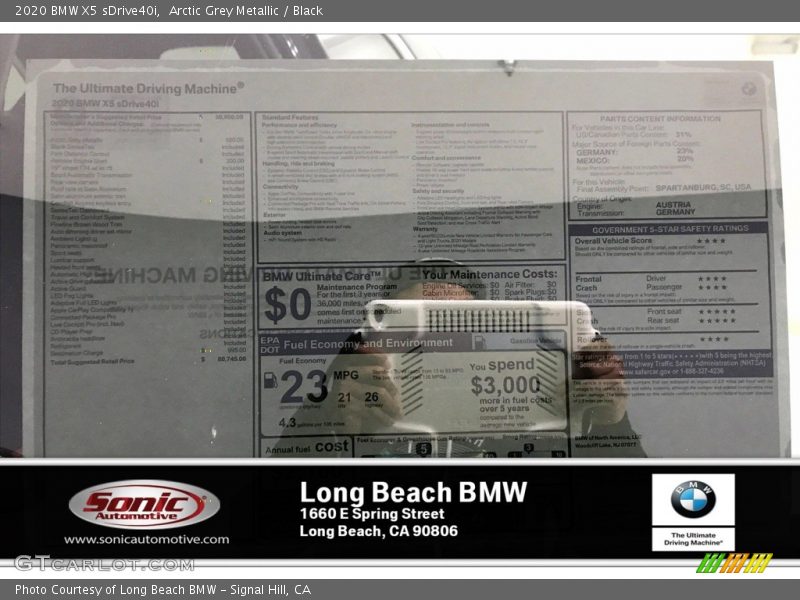 Arctic Grey Metallic / Black 2020 BMW X5 sDrive40i