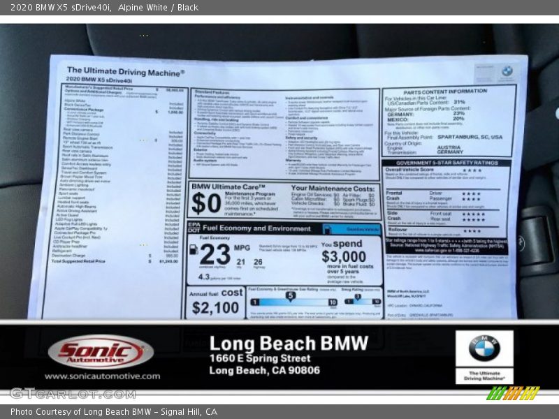 Alpine White / Black 2020 BMW X5 sDrive40i