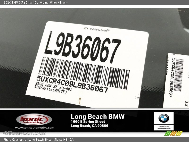 Alpine White / Black 2020 BMW X5 sDrive40i