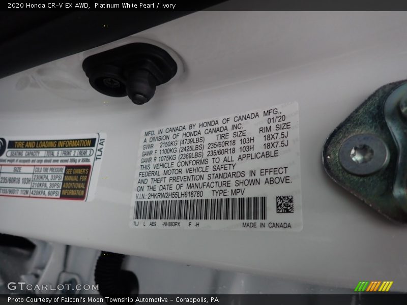 Platinum White Pearl / Ivory 2020 Honda CR-V EX AWD