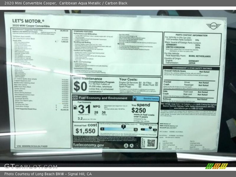  2020 Convertible Cooper Window Sticker