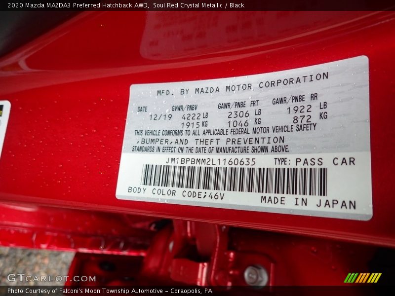 2020 MAZDA3 Preferred Hatchback AWD Soul Red Crystal Metallic Color Code 46V