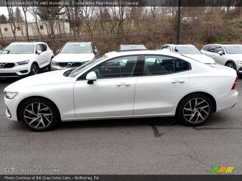 Crystal White Pearl Metallic / Charcoal 2019 Volvo S60 T6 AWD Momentum