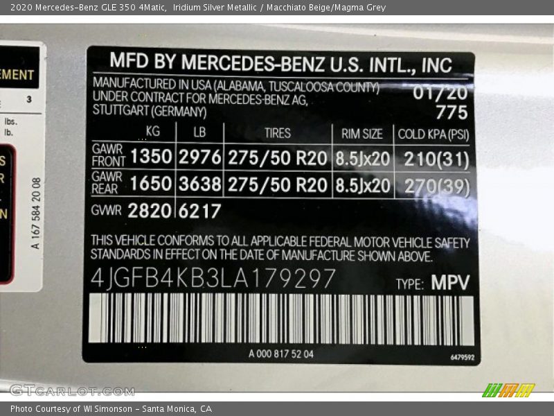 Iridium Silver Metallic / Macchiato Beige/Magma Grey 2020 Mercedes-Benz GLE 350 4Matic