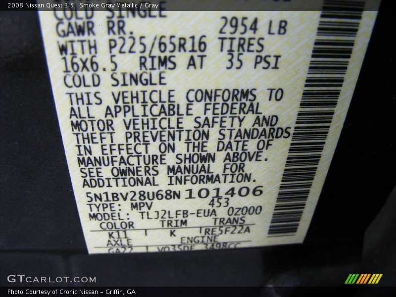 Smoke Gray Metallic / Gray 2008 Nissan Quest 3.5
