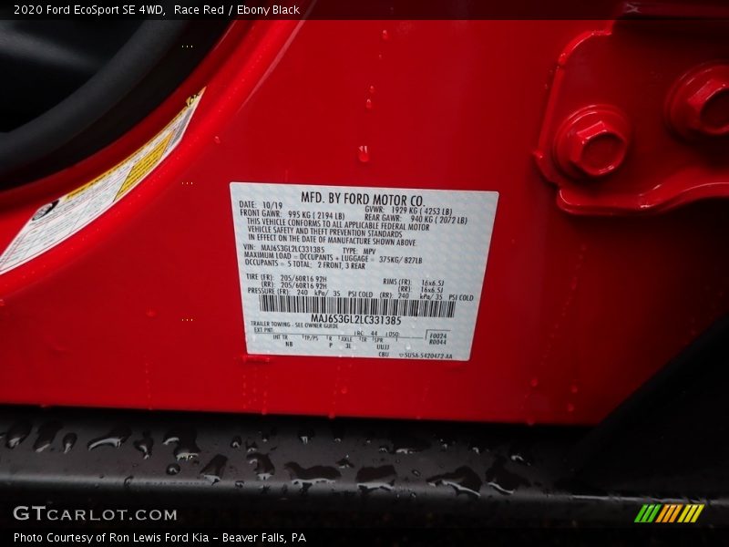 Race Red / Ebony Black 2020 Ford EcoSport SE 4WD