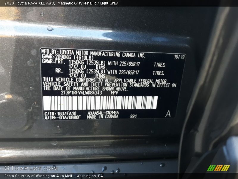 Magnetic Gray Metallic / Light Gray 2020 Toyota RAV4 XLE AWD