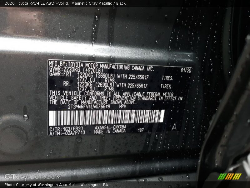 Magnetic Gray Metallic / Black 2020 Toyota RAV4 LE AWD Hybrid