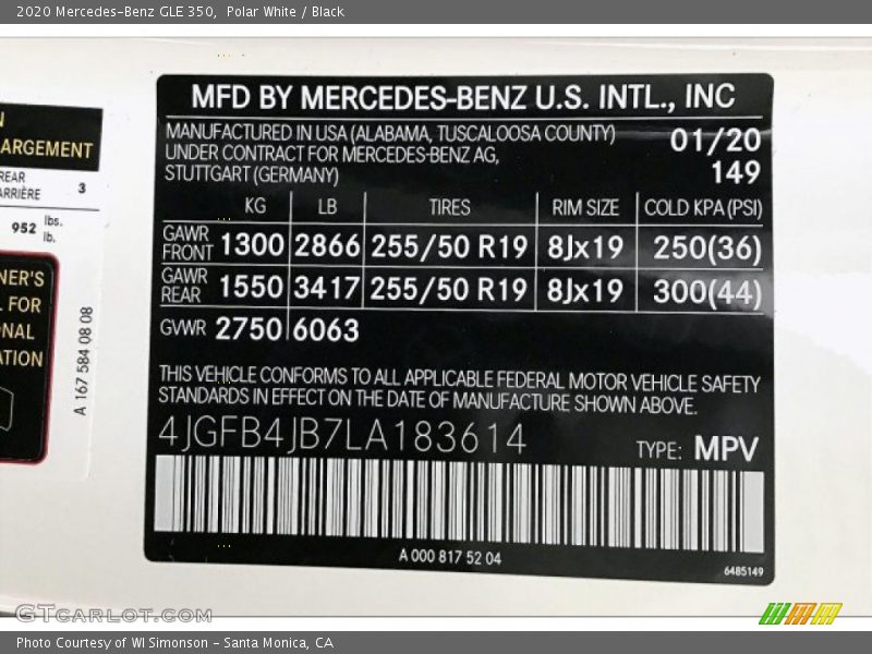 Polar White / Black 2020 Mercedes-Benz GLE 350