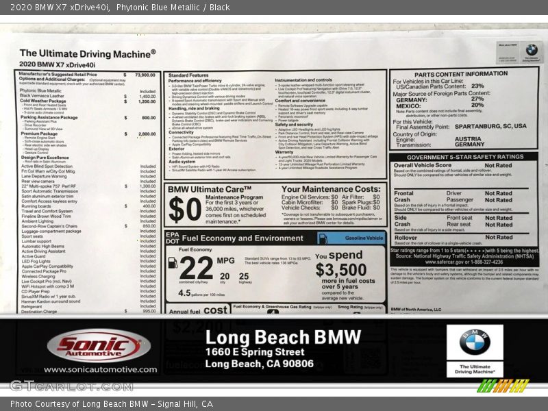 Phytonic Blue Metallic / Black 2020 BMW X7 xDrive40i