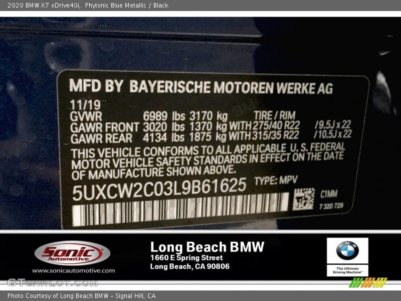 Phytonic Blue Metallic / Black 2020 BMW X7 xDrive40i