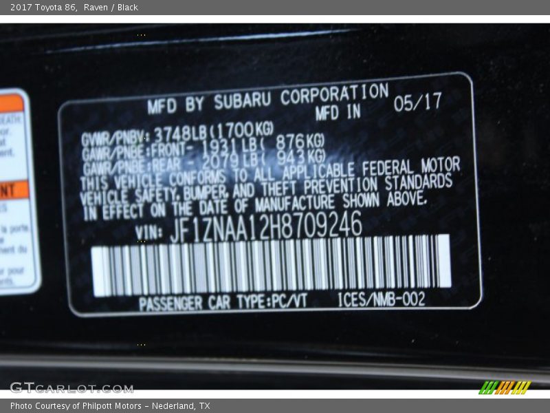 Raven / Black 2017 Toyota 86