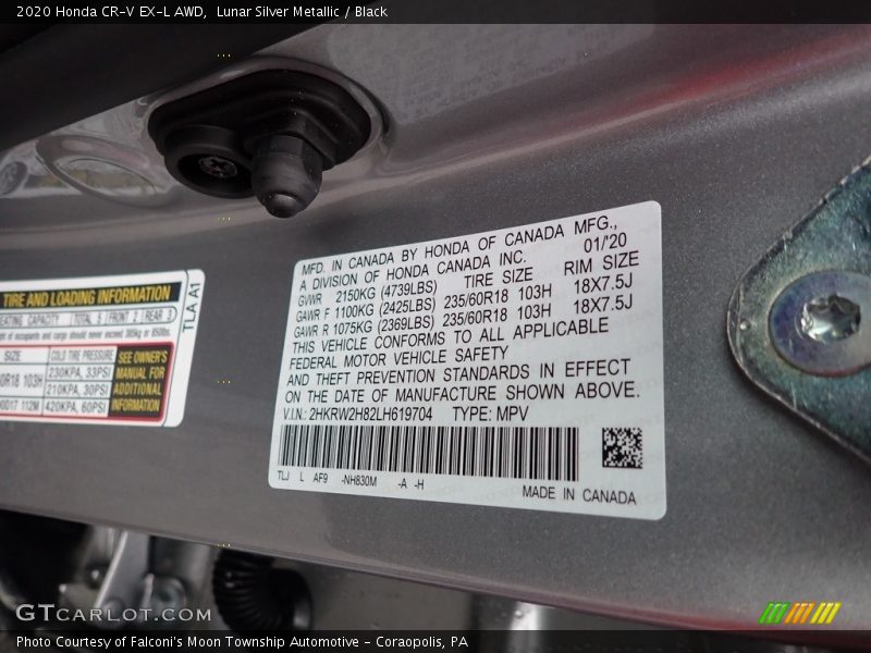 Lunar Silver Metallic / Black 2020 Honda CR-V EX-L AWD