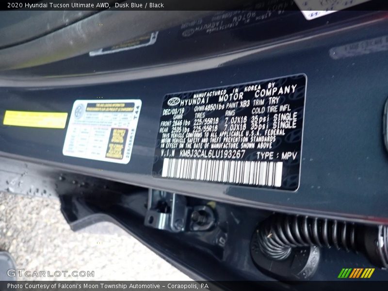 Dusk Blue / Black 2020 Hyundai Tucson Ultimate AWD