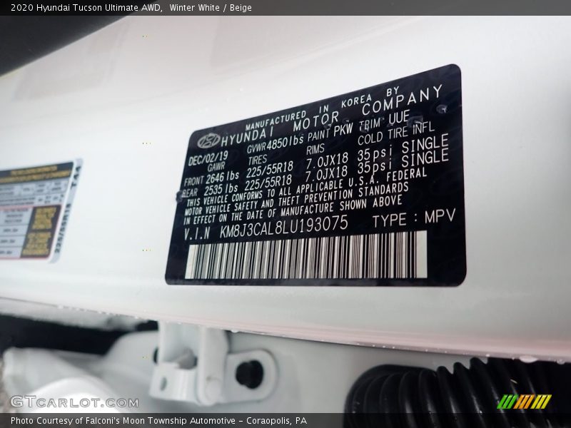 Winter White / Beige 2020 Hyundai Tucson Ultimate AWD