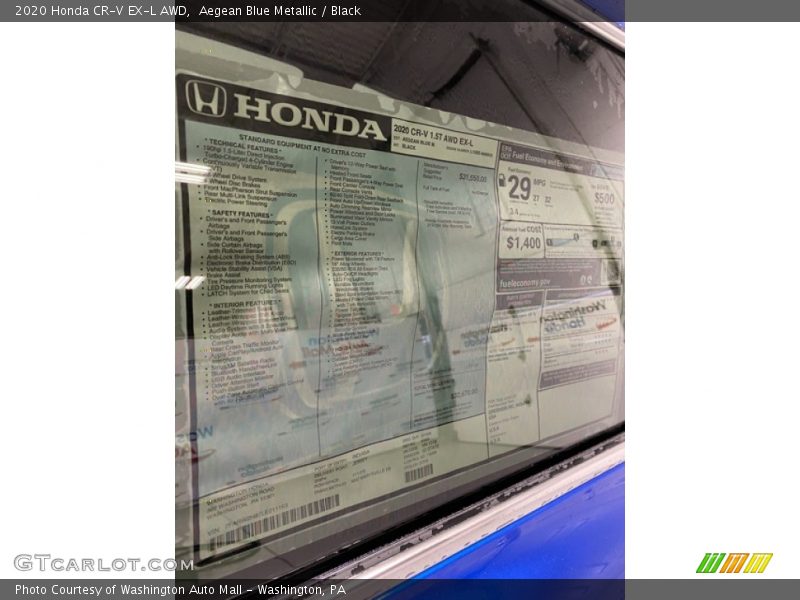 Aegean Blue Metallic / Black 2020 Honda CR-V EX-L AWD