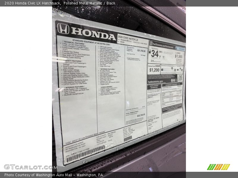 Polished Metal Metallic / Black 2020 Honda Civic LX Hatchback