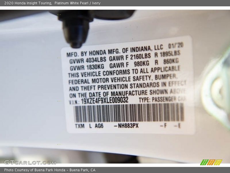 Platinum White Pearl / Ivory 2020 Honda Insight Touring