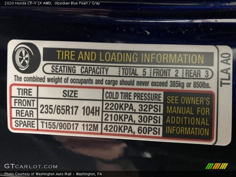 Obsidian Blue Pearl / Gray 2020 Honda CR-V LX AWD