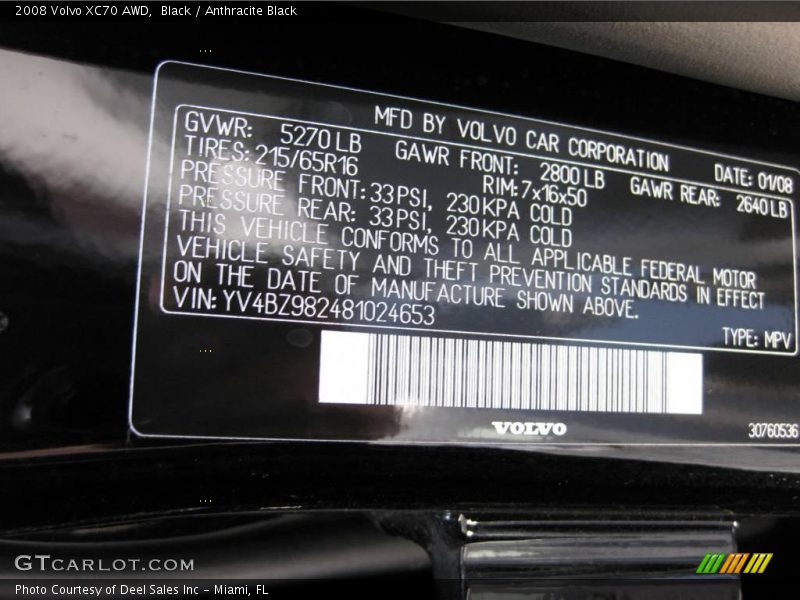 Black / Anthracite Black 2008 Volvo XC70 AWD