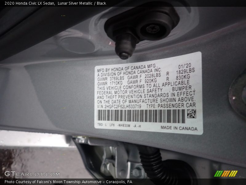 Lunar Silver Metallic / Black 2020 Honda Civic LX Sedan