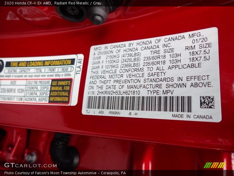 Radiant Red Metallic / Gray 2020 Honda CR-V EX AWD