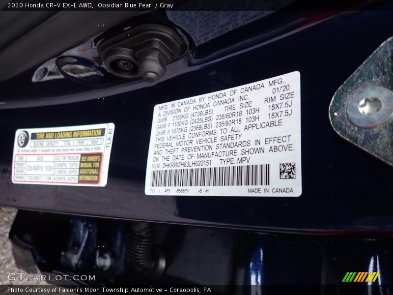 Obsidian Blue Pearl / Gray 2020 Honda CR-V EX-L AWD