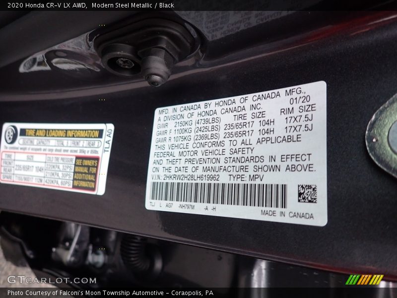 Modern Steel Metallic / Black 2020 Honda CR-V LX AWD