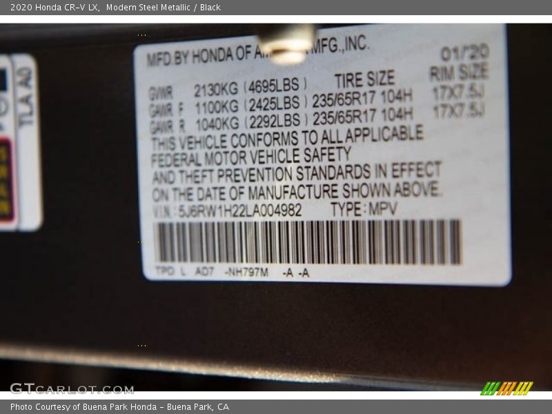 Modern Steel Metallic / Black 2020 Honda CR-V LX