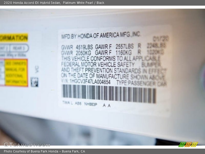 Platinum White Pearl / Black 2020 Honda Accord EX Hybrid Sedan
