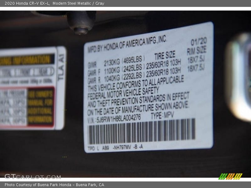 Modern Steel Metallic / Gray 2020 Honda CR-V EX-L
