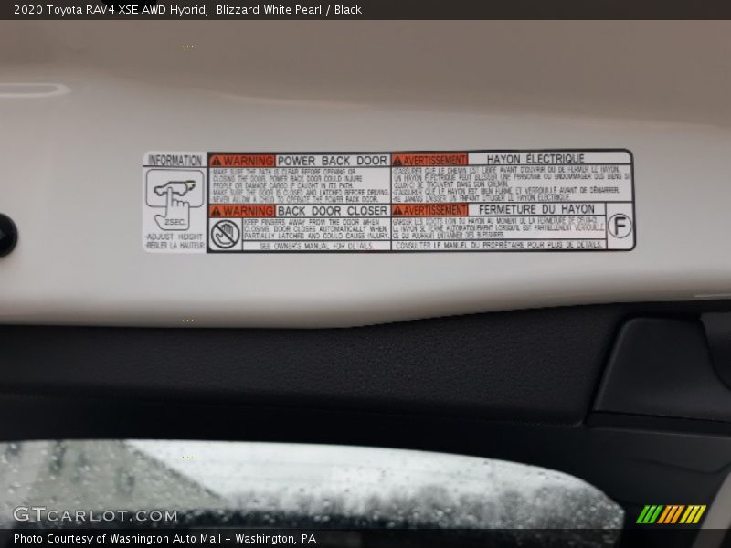 Info Tag of 2020 RAV4 XSE AWD Hybrid
