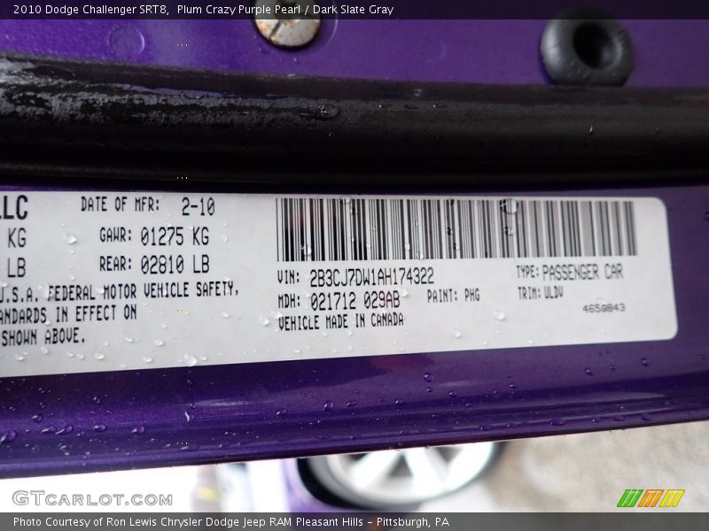 Plum Crazy Purple Pearl / Dark Slate Gray 2010 Dodge Challenger SRT8