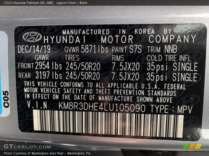 Lagoon Silver / Black 2020 Hyundai Palisade SEL AWD