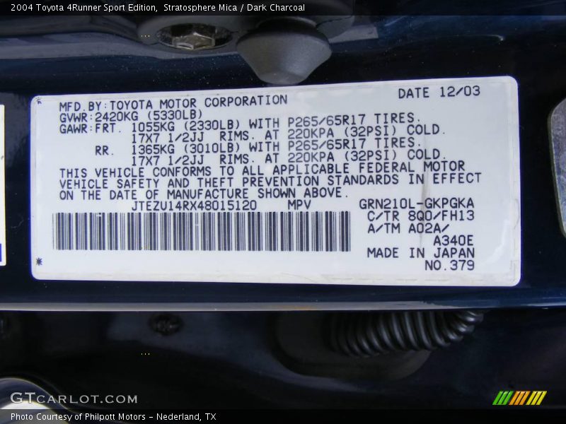 Stratosphere Mica / Dark Charcoal 2004 Toyota 4Runner Sport Edition