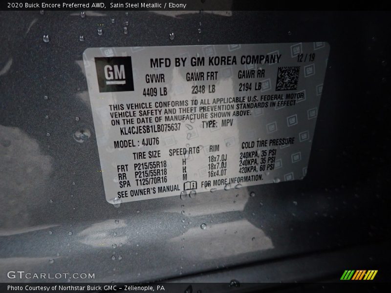 Satin Steel Metallic / Ebony 2020 Buick Encore Preferred AWD