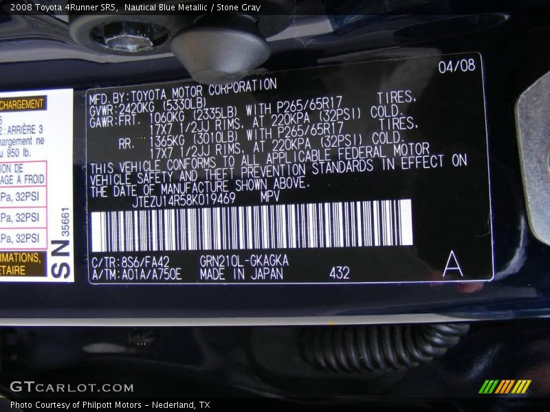 Nautical Blue Metallic / Stone Gray 2008 Toyota 4Runner SR5