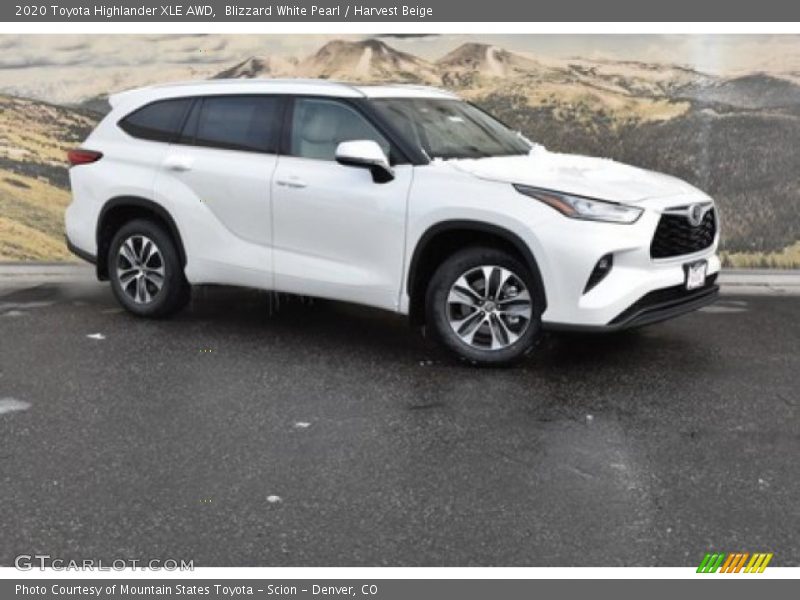 Blizzard White Pearl / Harvest Beige 2020 Toyota Highlander XLE AWD