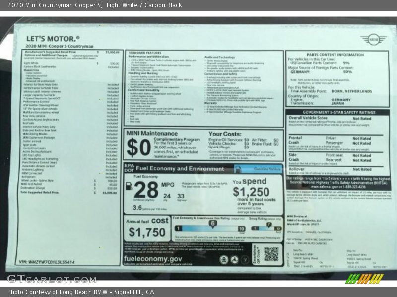  2020 Countryman Cooper S Window Sticker