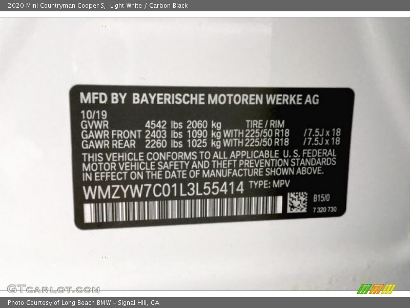 2020 Countryman Cooper S Light White Color Code B15