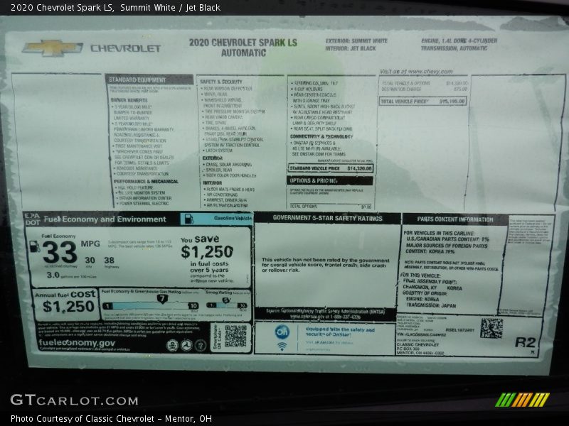 Summit White / Jet Black 2020 Chevrolet Spark LS