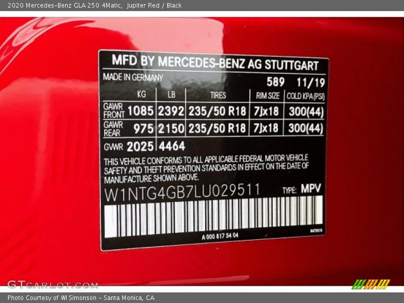 Jupiter Red / Black 2020 Mercedes-Benz GLA 250 4Matic