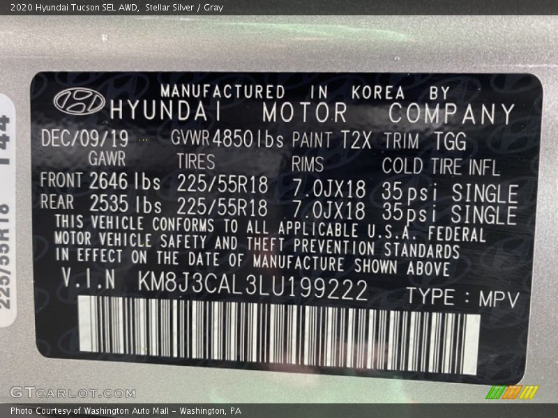 Stellar Silver / Gray 2020 Hyundai Tucson SEL AWD