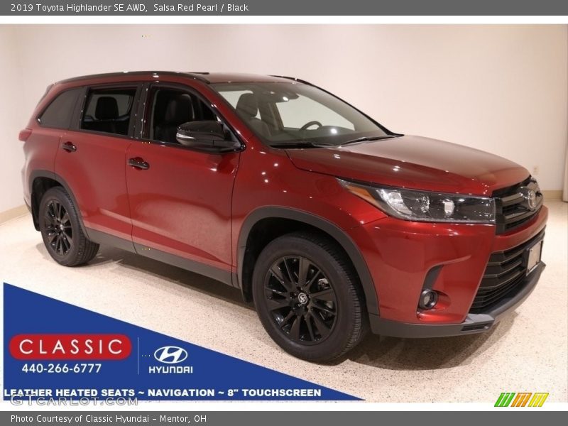 Salsa Red Pearl / Black 2019 Toyota Highlander SE AWD