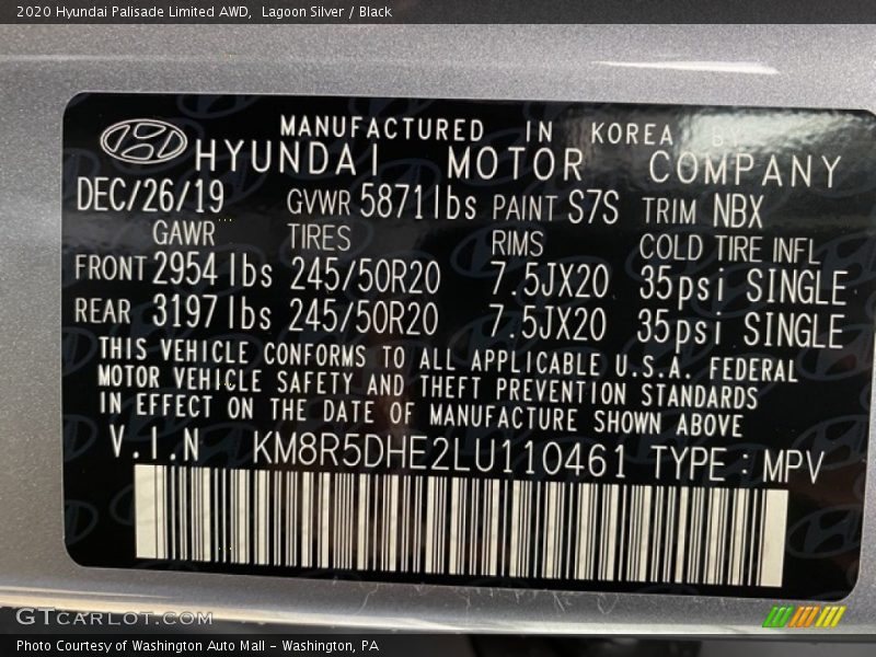 Lagoon Silver / Black 2020 Hyundai Palisade Limited AWD