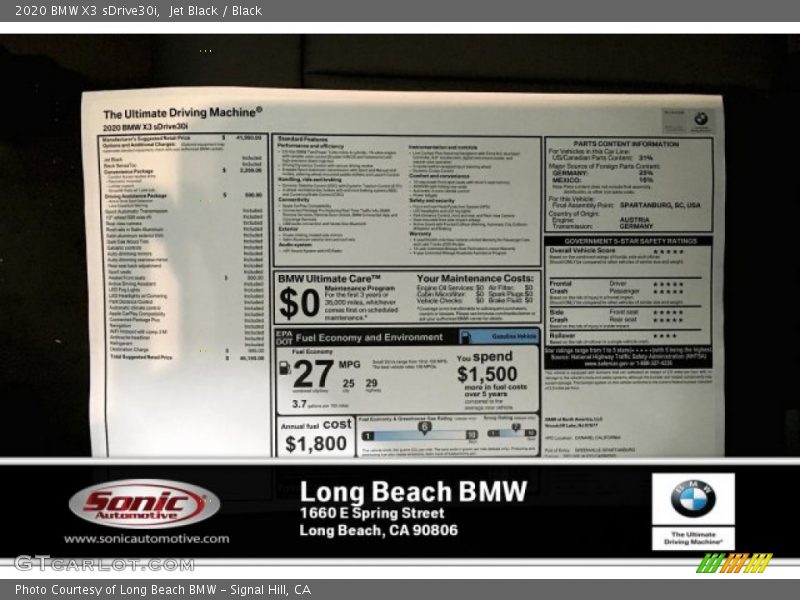 Jet Black / Black 2020 BMW X3 sDrive30i