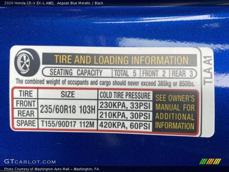 Aegean Blue Metallic / Black 2020 Honda CR-V EX-L AWD