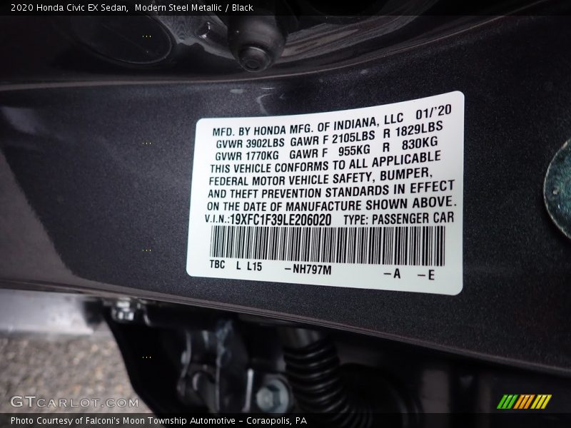 Modern Steel Metallic / Black 2020 Honda Civic EX Sedan