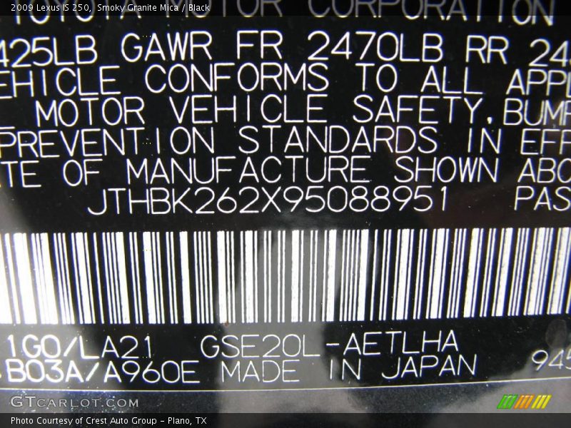 Smoky Granite Mica / Black 2009 Lexus IS 250