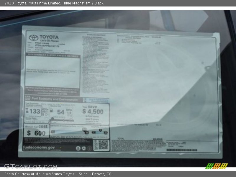 Blue Magnetism / Black 2020 Toyota Prius Prime Limited